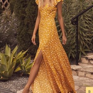 Fresh Picked Mustard Yellow Floral Print Backless Maxi Dress